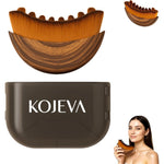 Kojeva Lymphatic Contour Face Brush front view showing the densely packed organic soft bristles and curved wooden handle.