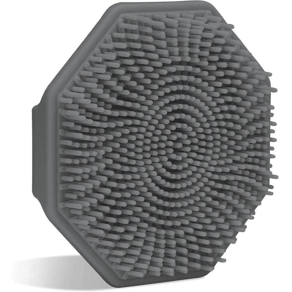 Sud Scrub Antimicrobial Silicone Face Scrubber front view in charcoal gray showing soft exfoliating bristles.