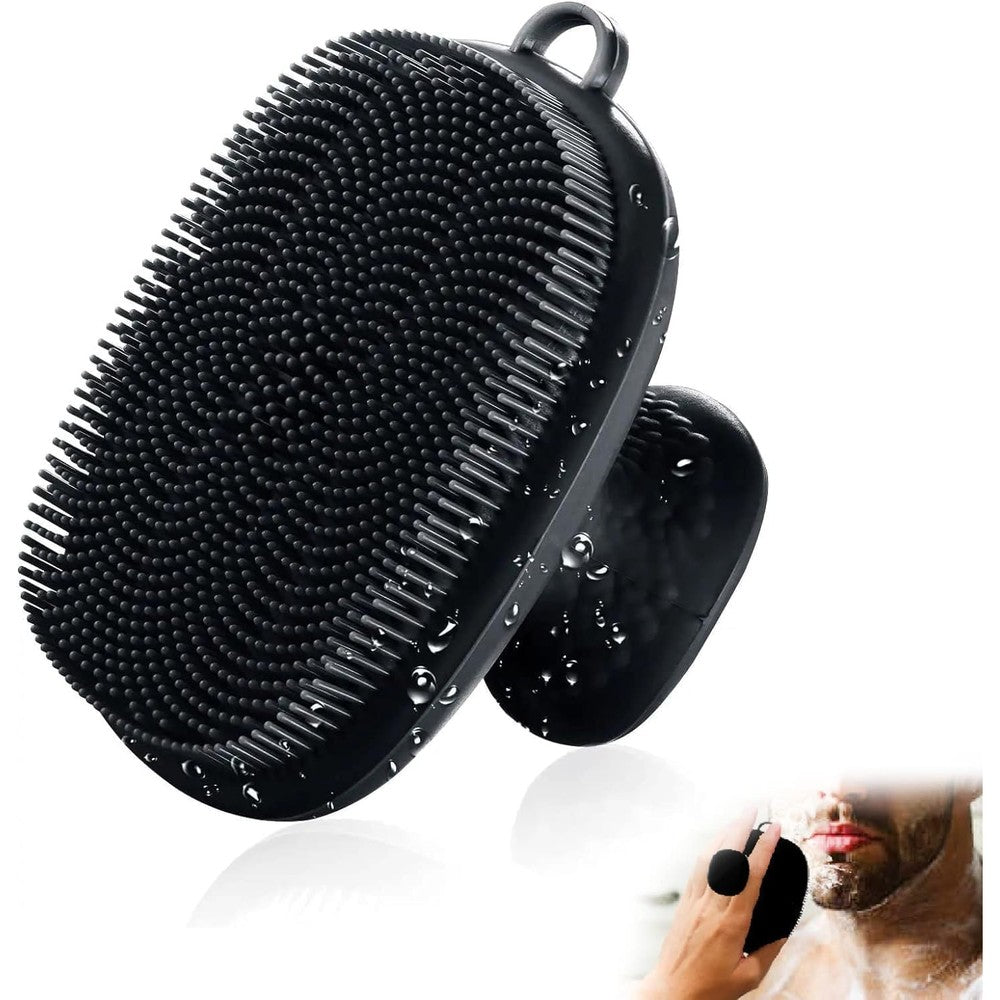 VWMYQ silicone face scrubber for men front view showing black manual exfoliating bristles
