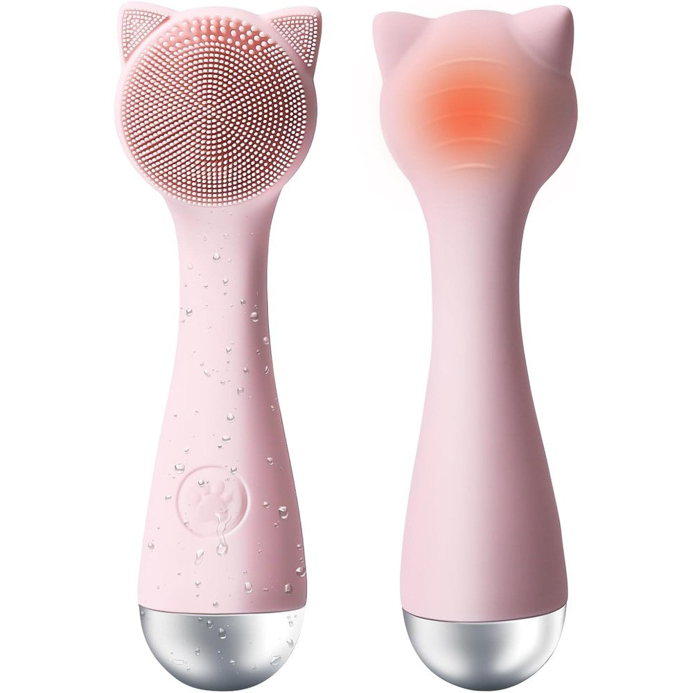 Feoflen silicone facial cleansing brush pink front view