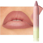 BINGBRUSH 2 in 1 matte lip liner and lipstick combo front view highlighting pastel pink and yellow gradient tube packaging