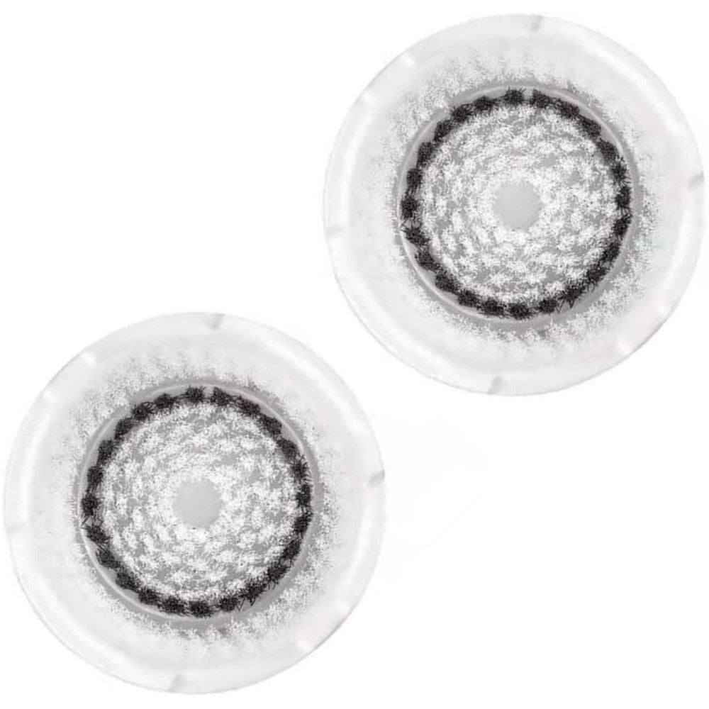 Clarisonic sensitive facial cleansing brush head replacement twin pack front view showing white bristles and dark grey center ring