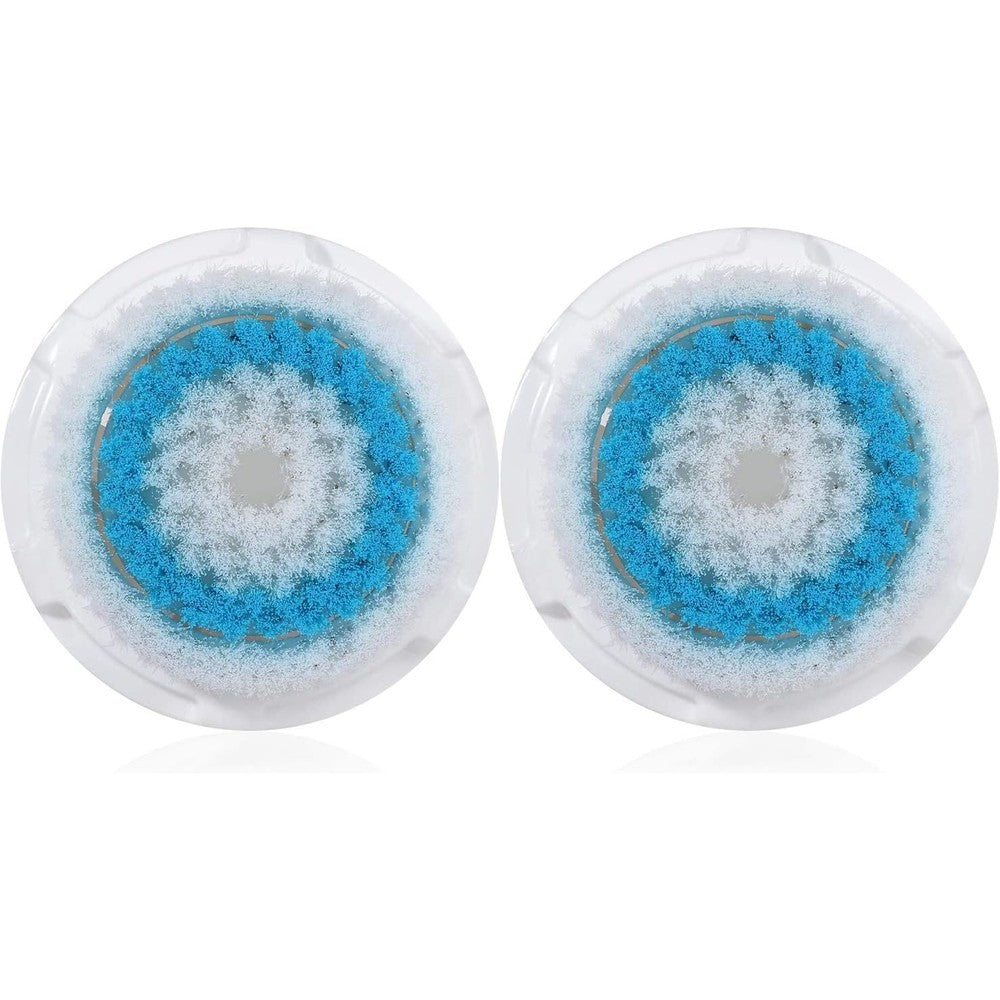 Myra Parker replacement facial cleansing brush heads blue pack front view showing dual action bristle pattern