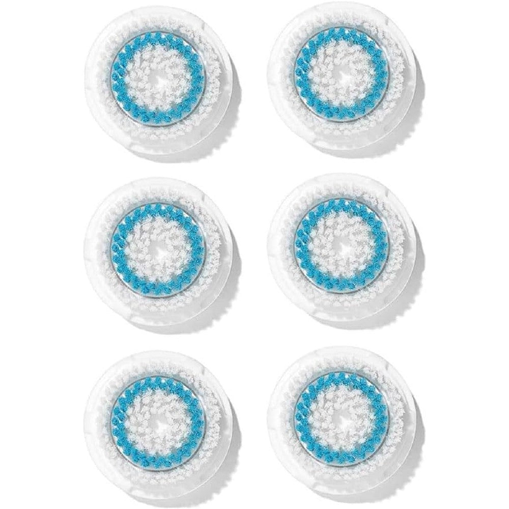 Clarisonic Deep Pore Facial Cleansing Brush Head Replacement front view showing blue and white dual action bristles.