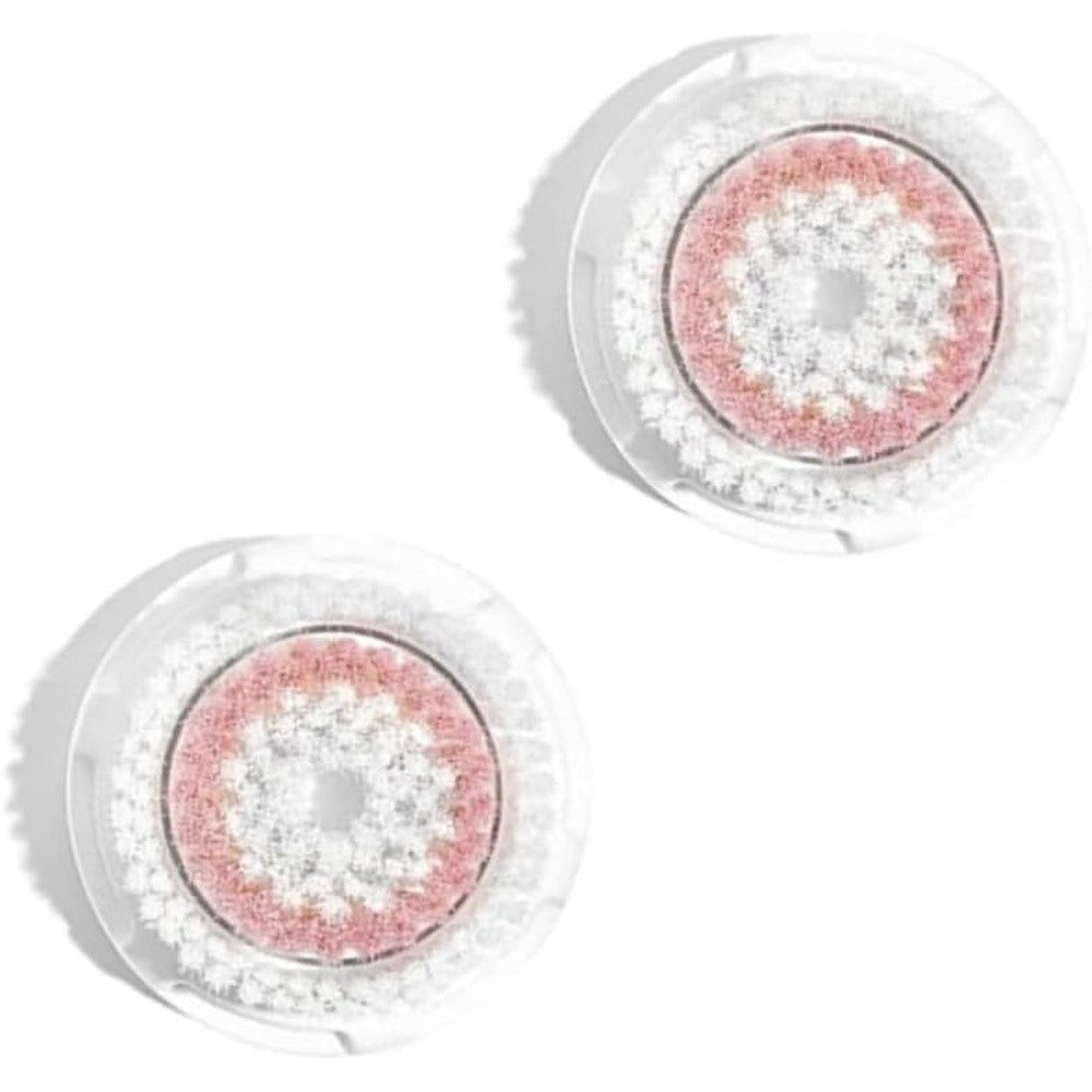 Clarisonic Radiance facial cleansing brush head replacement two pack front view featuring pink and white soft bristle pattern