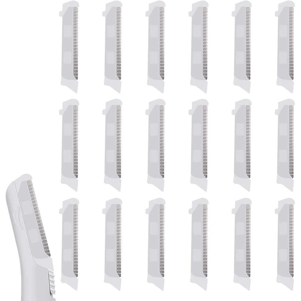 Amrmcy replacement heads for flawless dermaplane glo front view showing eighteen pack layout
