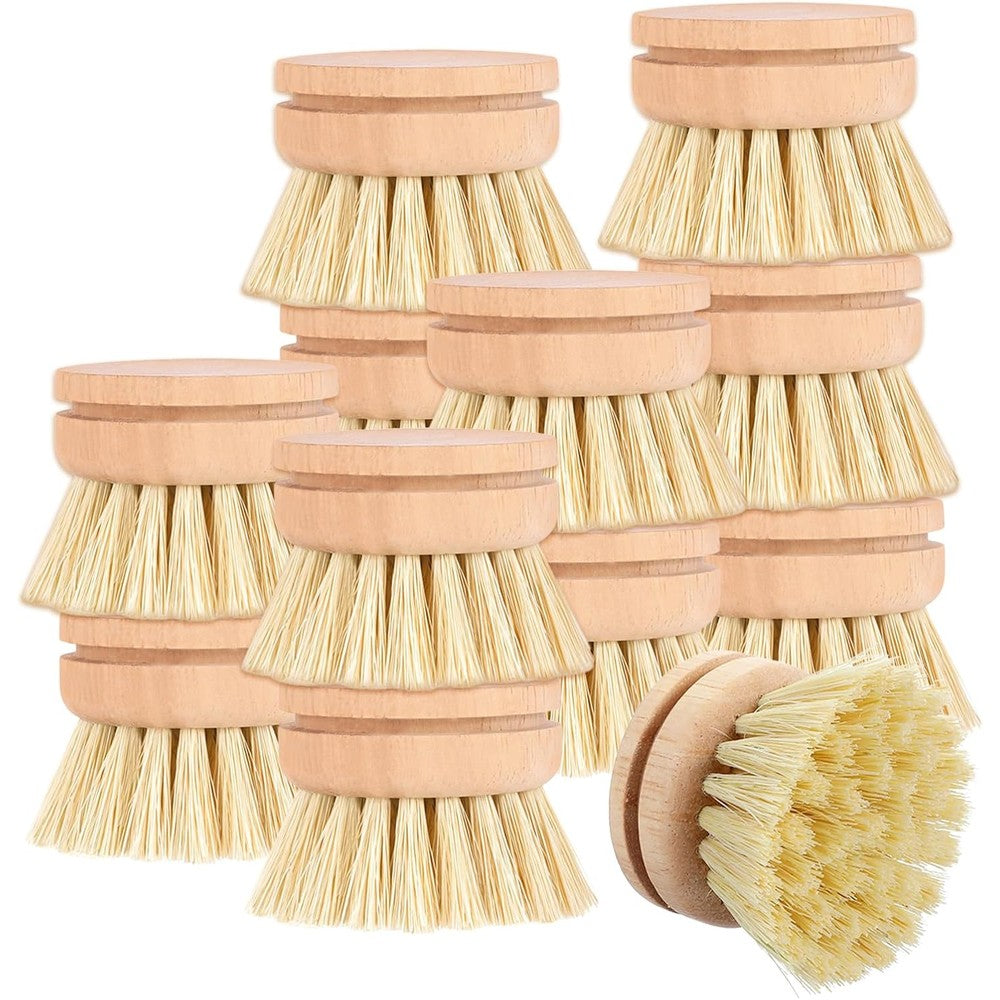 Pafeooui bamboo dish brush replacement heads front view showing natural wooden base and sisal bristles.