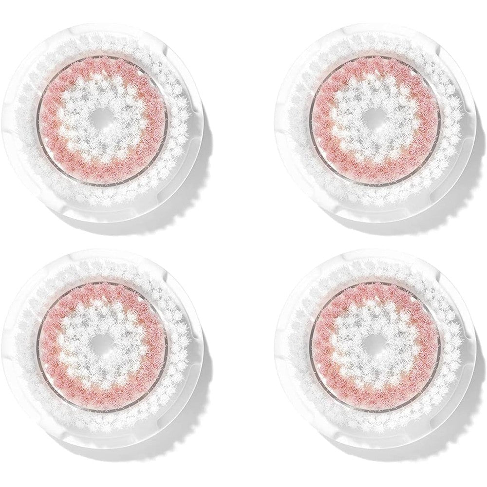 Clarisonic Radiance facial cleansing brush head replacement pack front view displaying soft rounded bristles.