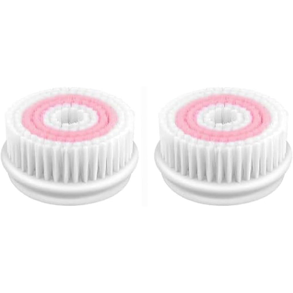 HMPBEFU facial cleansing brush replacement heads front view showing pink and white soft bristles.