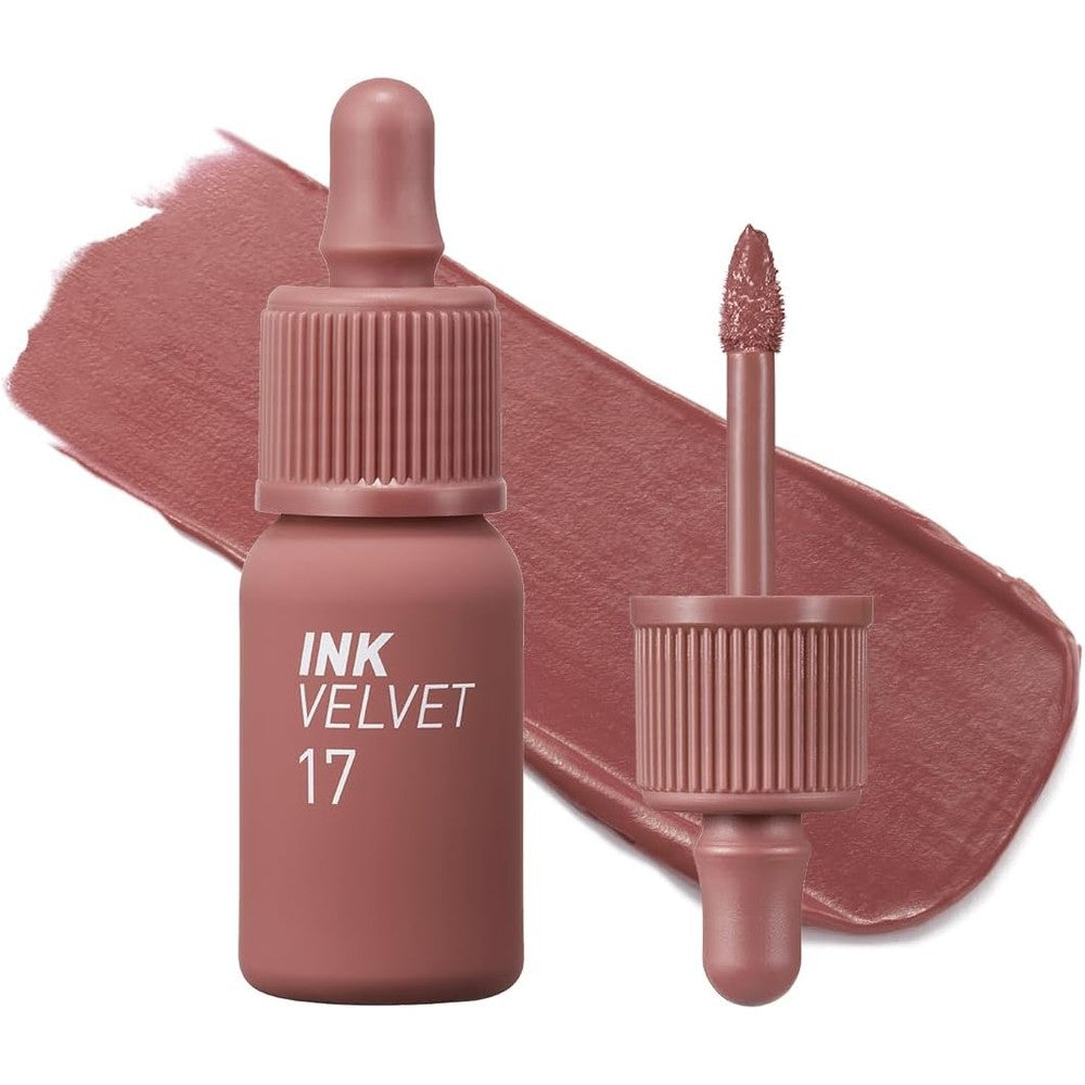 Peripera Ink the Velvet Lip Tint 017 Rosy Nude front view packaging bottle with applicator.