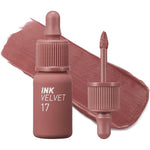 Peripera Ink the Velvet Lip Tint 017 Rosy Nude front view packaging bottle with applicator.