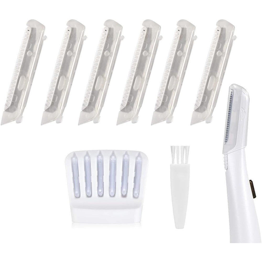 Movelove replacement heads 6 pack front view showing premium stainless steel blades for facial exfoliation tool.