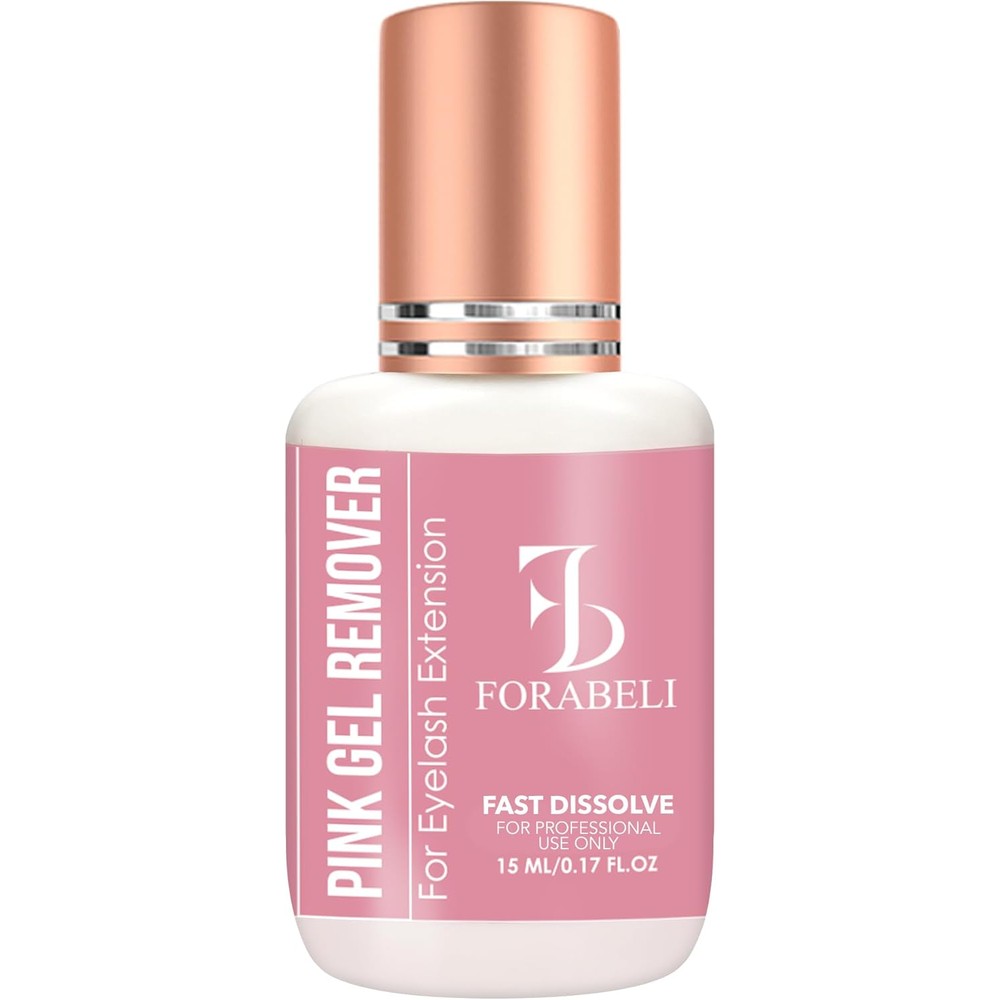 Forabeli Pink Gel Lash Remover fifteen milliliter bottle front view showcasing professional salon packaging.