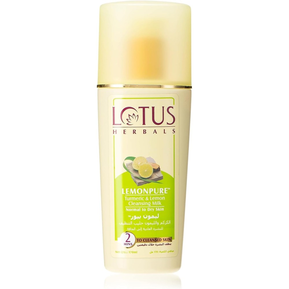 Lotus Herbals Lemonpure Turmeric and Lemon Cleansing Milk front view bottle