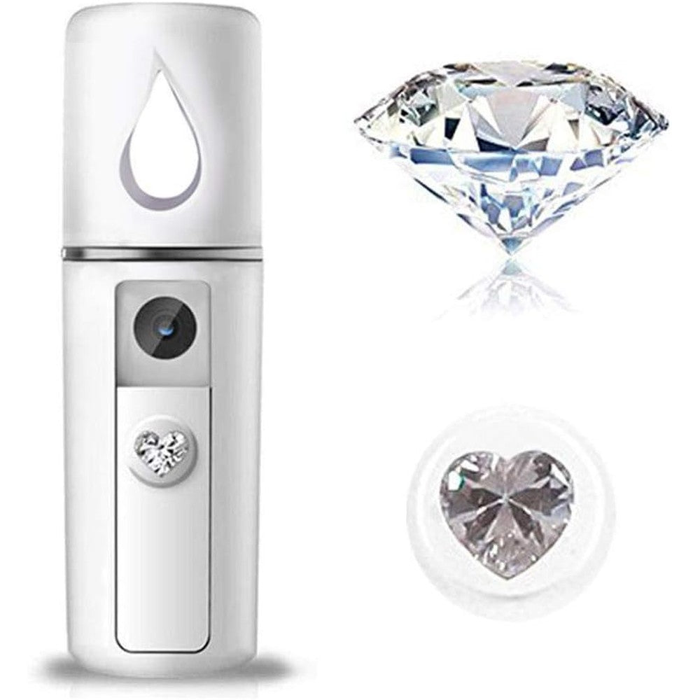 Eryee Nano Facial Steamer Mist Spray in white with integrated mirror and sleek portable design