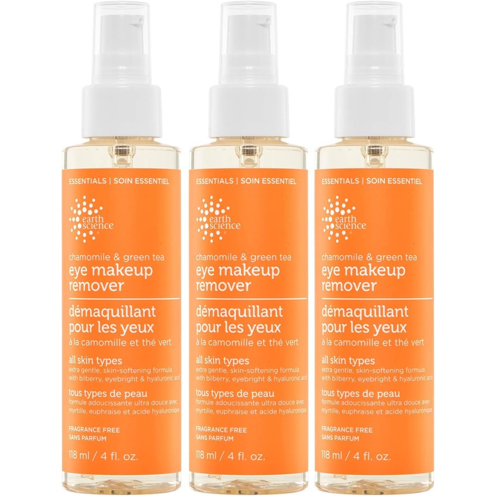 Earth Science Chamomile and Green Tea Eye Makeup Remover three pack front view