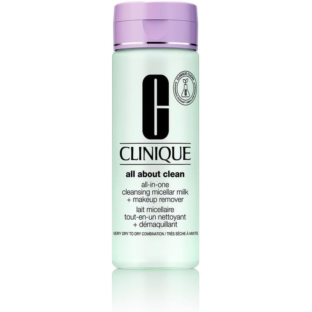 Clinique All About Clean All in One Cleansing Micellar Milk front view bottle for dry skin types