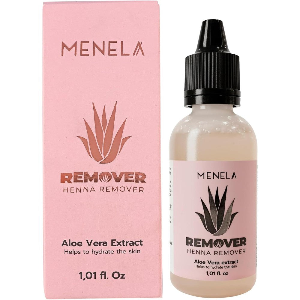 Menela Eyebrow Henna Remover 30 milliliter front view bottle for precision cosmetic brow tint cleanup.