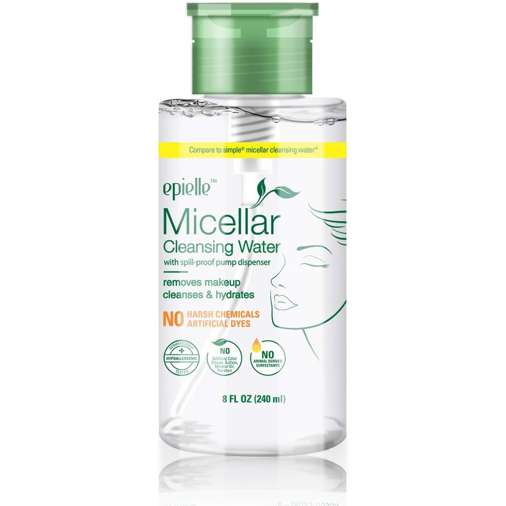 Epielle Micellar Cleansing Water front view bottle for daily makeup removal.