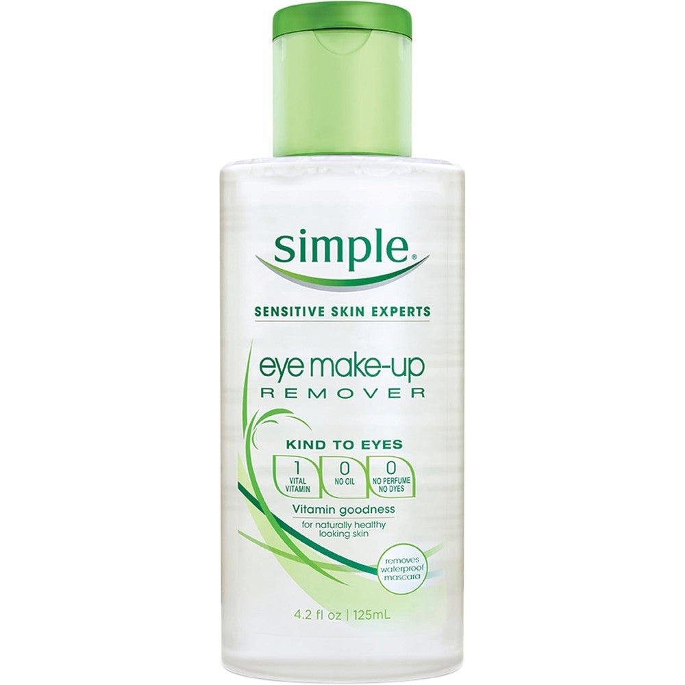 Simple Kind to Eyes Eye Makeup Remover front view bottle for sensitive skin care