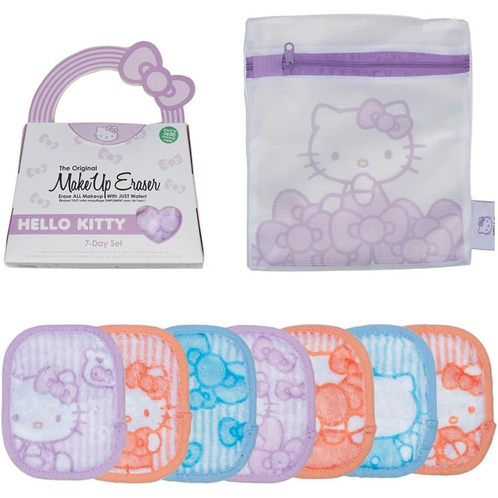 The Original MakeUp Eraser Hello Kitty Pastel 7-Day Set front view showing seven colorful reusable cloths