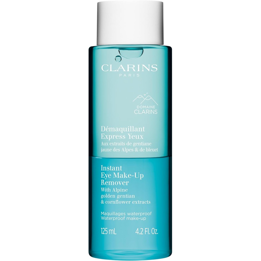 Clarins Instant Eye Makeup Remover 125ml bottle with bi phase blue and clear liquid