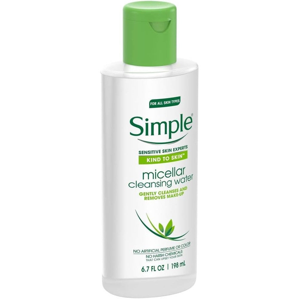 Simple Kind to Skin Micellar Cleansing Water 6.7 Fluid Ounce front view bottle for gentle face cleansing
