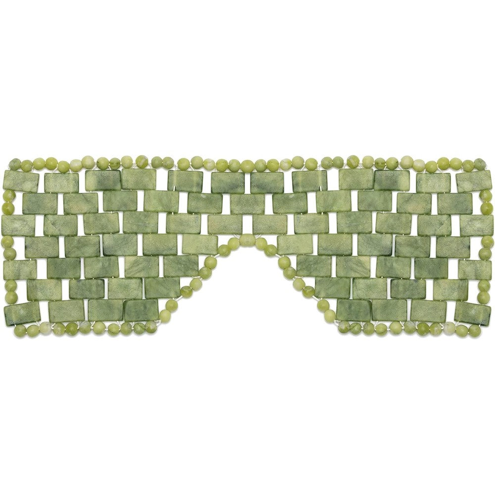 SIMPEXPE Jade Eye Mask front view showing woven natural green stone design for cooling facial therapy.