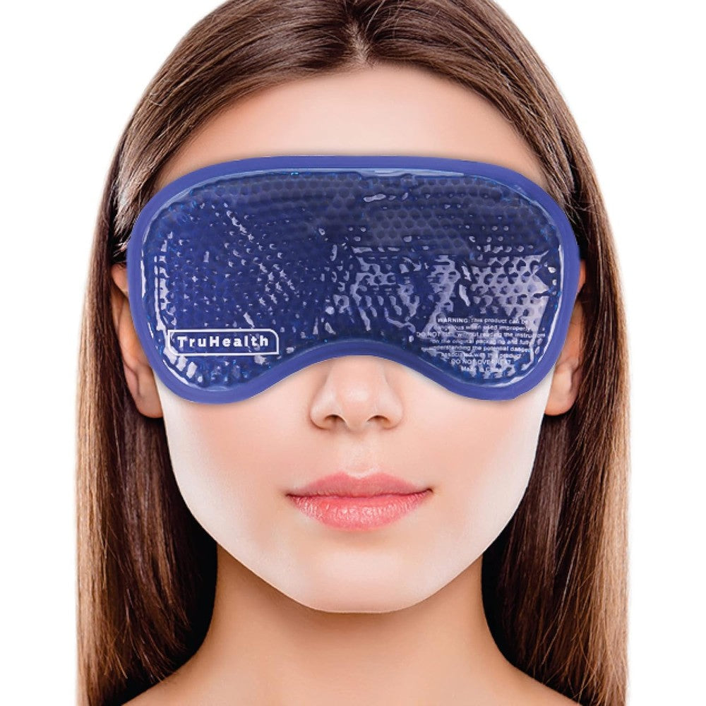 TruHealth gel bead hot and cold eye mask navy blue front view for puffiness and headache relief