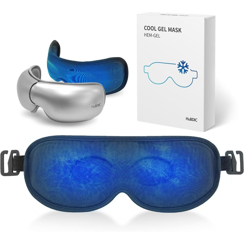 HuBDIC Hubicare Eye Cool Gel Mask front view showcasing the blue cooling gel pad and adjustable black detachable strap.