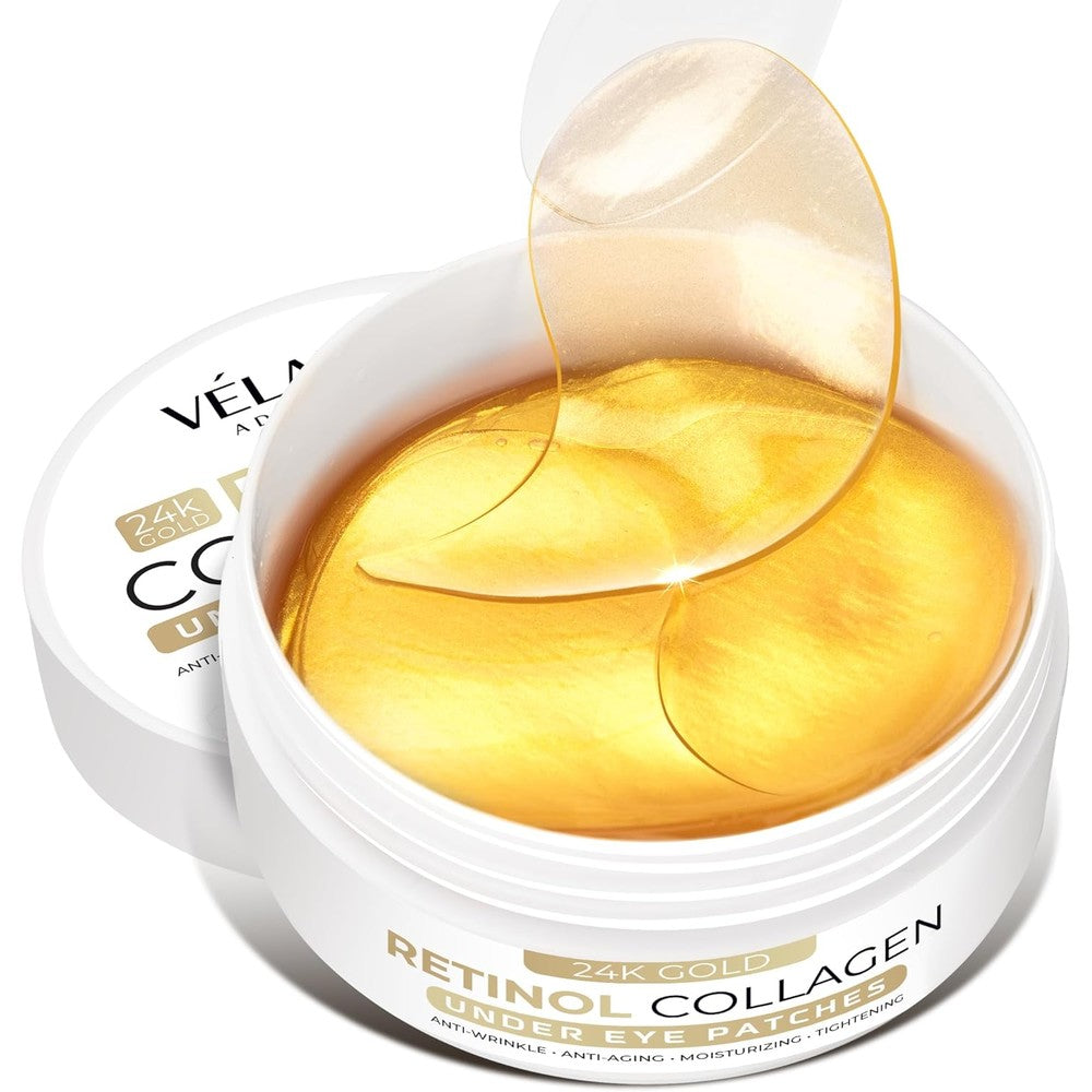 VELAMO ADVANCED 24K Gold Under Eye Patches 60 Pieces container front view for dark circles treatment