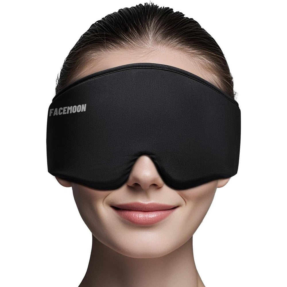 FACEMOON cooling gel eye mask in black front view for migraine relief