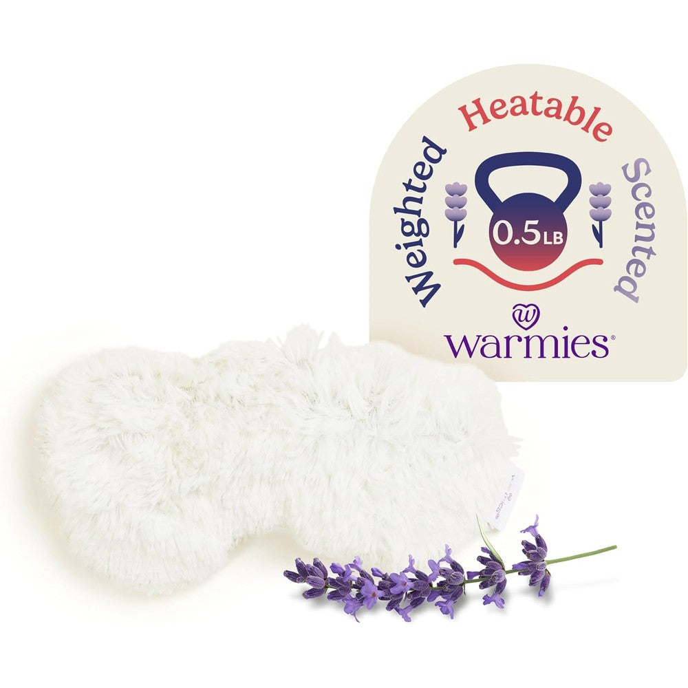 Warmies Microwavable Eye Mask in cream color front view showing the soft faux fur material.