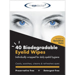The Eye Doctor Biodegradable Eyelid Wipes eighty pack front view showing packaging details