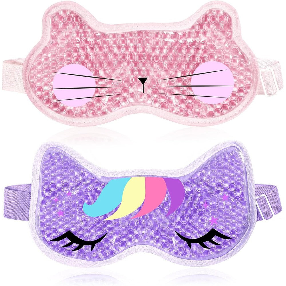 Conbella reusable cooling gel eye mask front view featuring pink cat design for puffy eyes and dark circles.