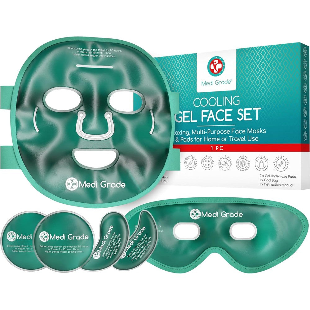 Medi Grade Cooling Ice Face Mask and Eye Mask Set front view with storage bag