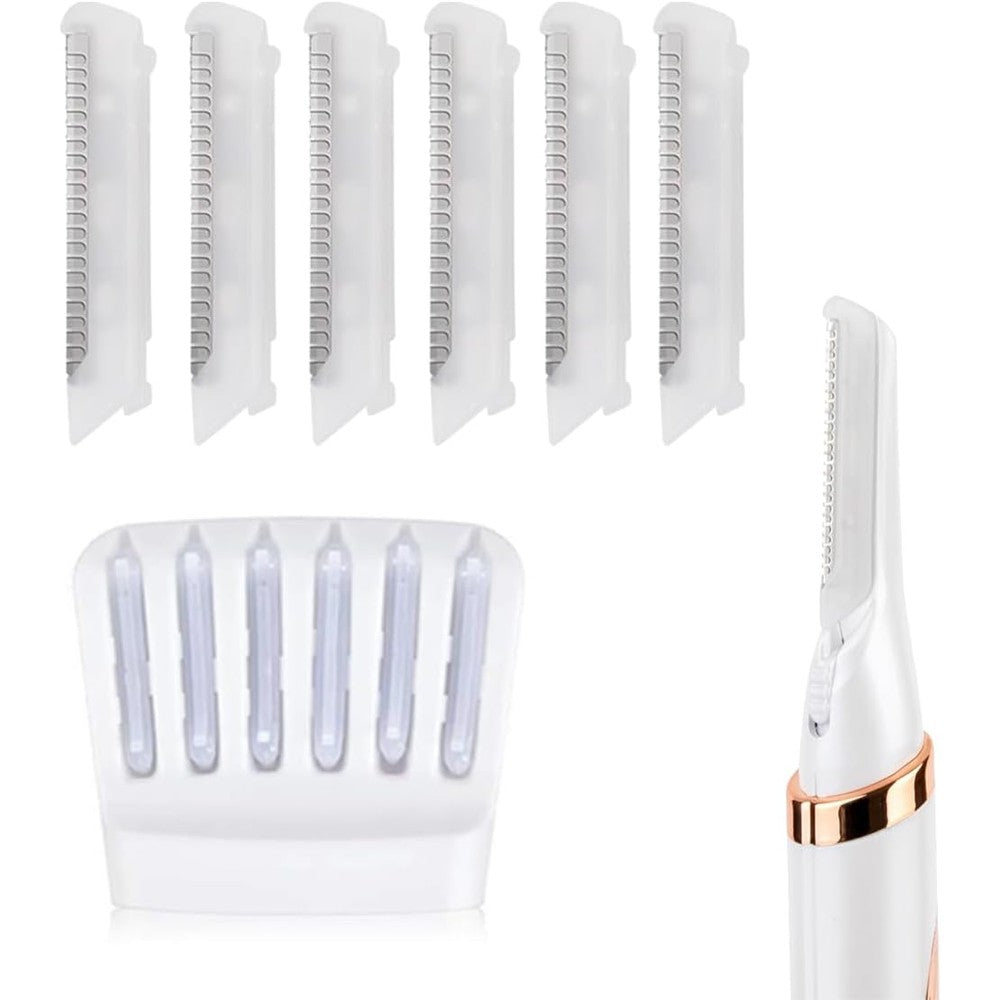 GOMINYUF Replacement Blade Heads 6 Pack front view showing stainless steel facial exfoliation refills with storage tray