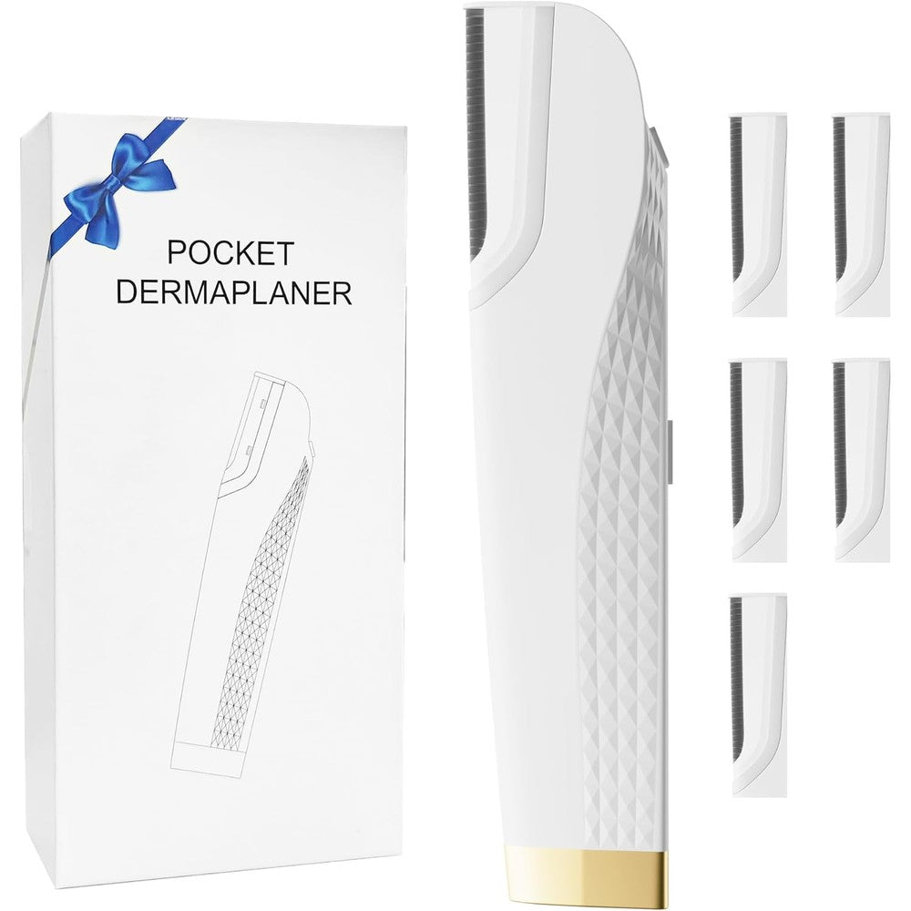 Gelpal Electric Dermaplane Razor front view showing white ergonomic handle and sonic exfoliating head.
