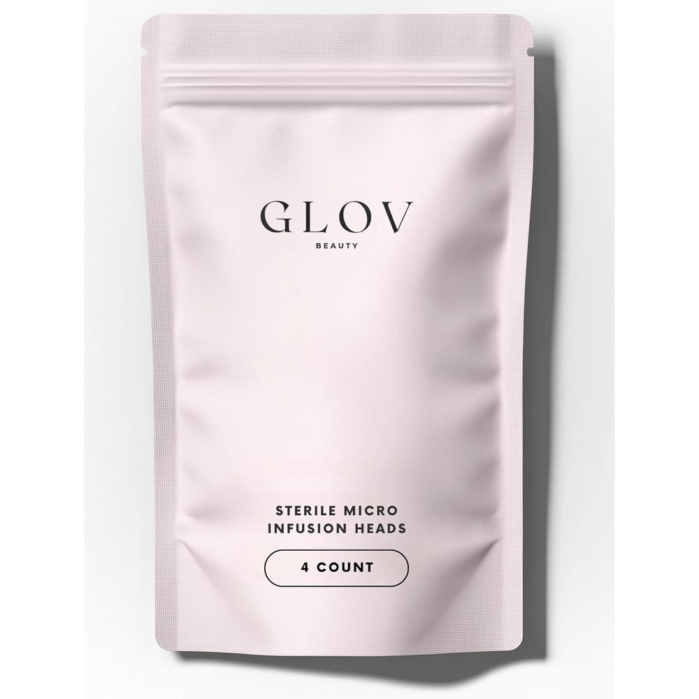 Glov Beauty Replacement Micro Infusion Heads 4 Count front view of packaging featuring sterile 0.25mm cosmetic stamp accessories