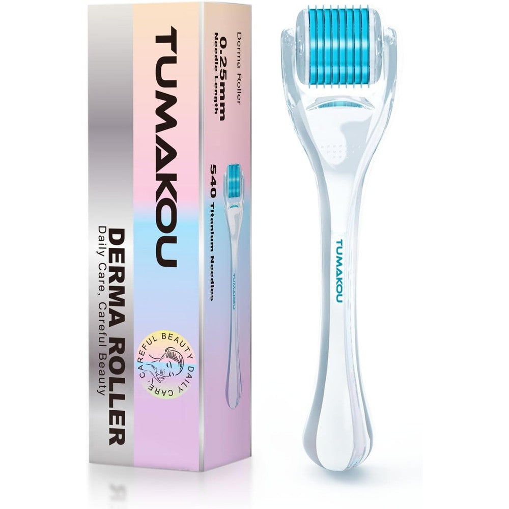 TUMAKOU microneedle derma roller white handle 540 titanium needles front view