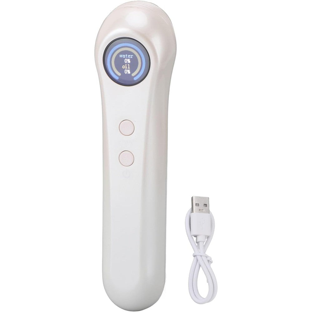 TOPINCN digital skin hydration tester front view displaying real time water and oil balance data