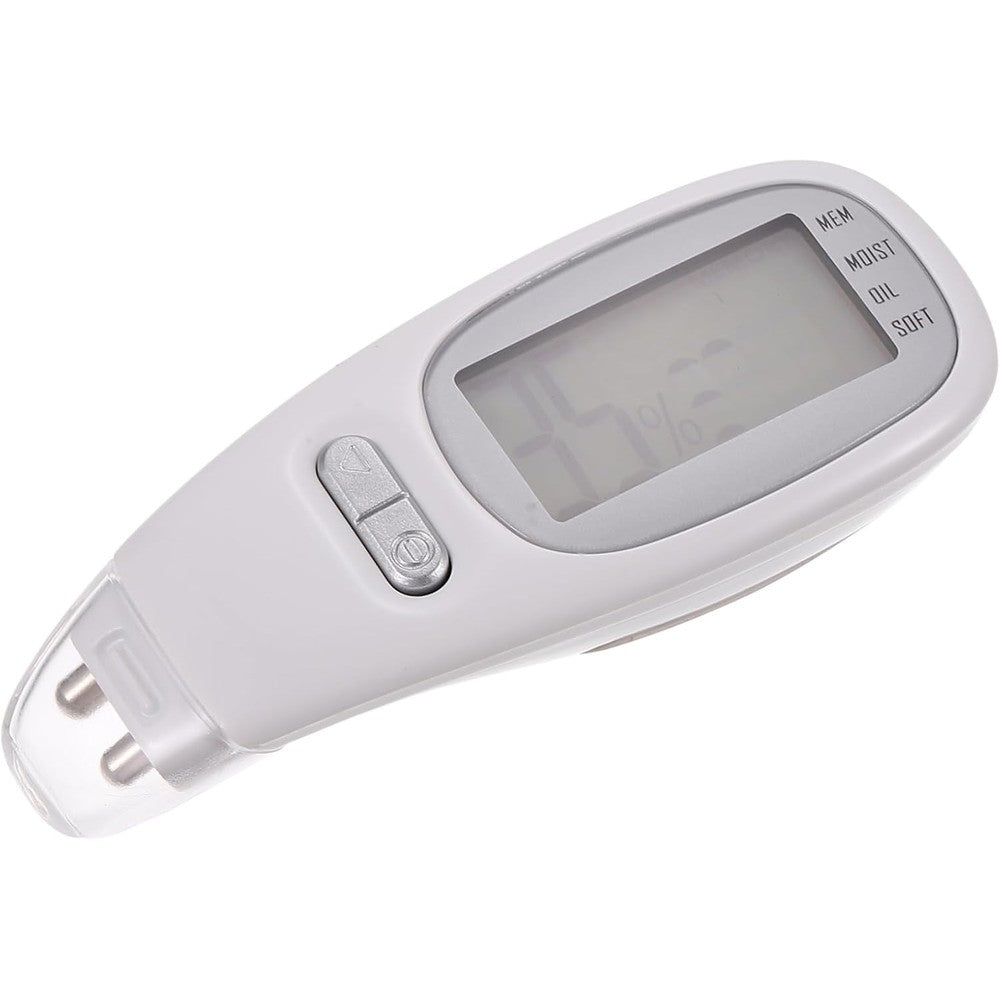 Generic women skin analyzer facial hydration pen front view displaying digital screen metrics.
