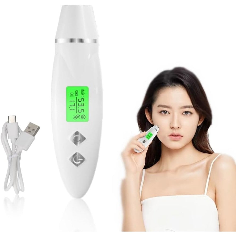 Jiawu Dioche portable skin analyzer front view showing digital LCD moisture tester screen