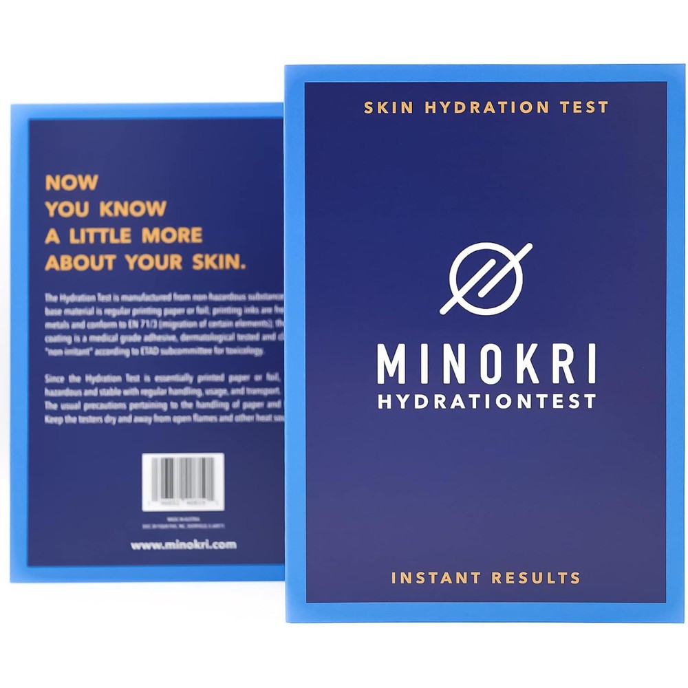 Minokri Skin Hydration Self Test Strips front packaging view showing moisture analysis kit