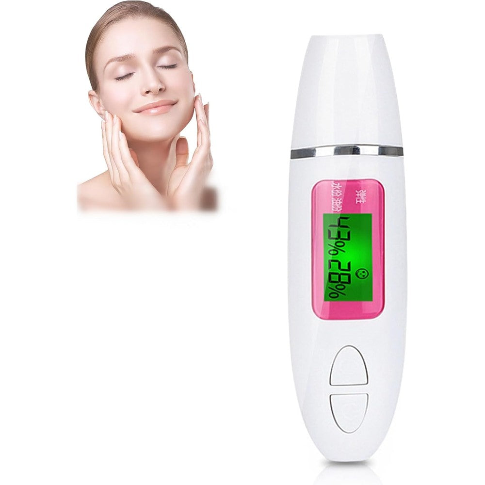 FILFEEL digital skin tester front view displaying moisture and oil analysis percentages on the LCD screen