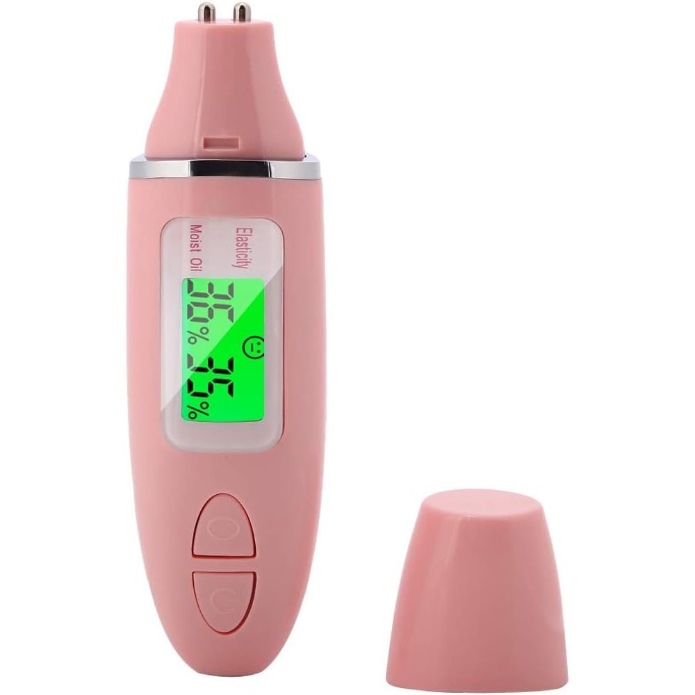Sonew digital skin detector front view showing portable pink body and digital LCD screen for moisture analysis.