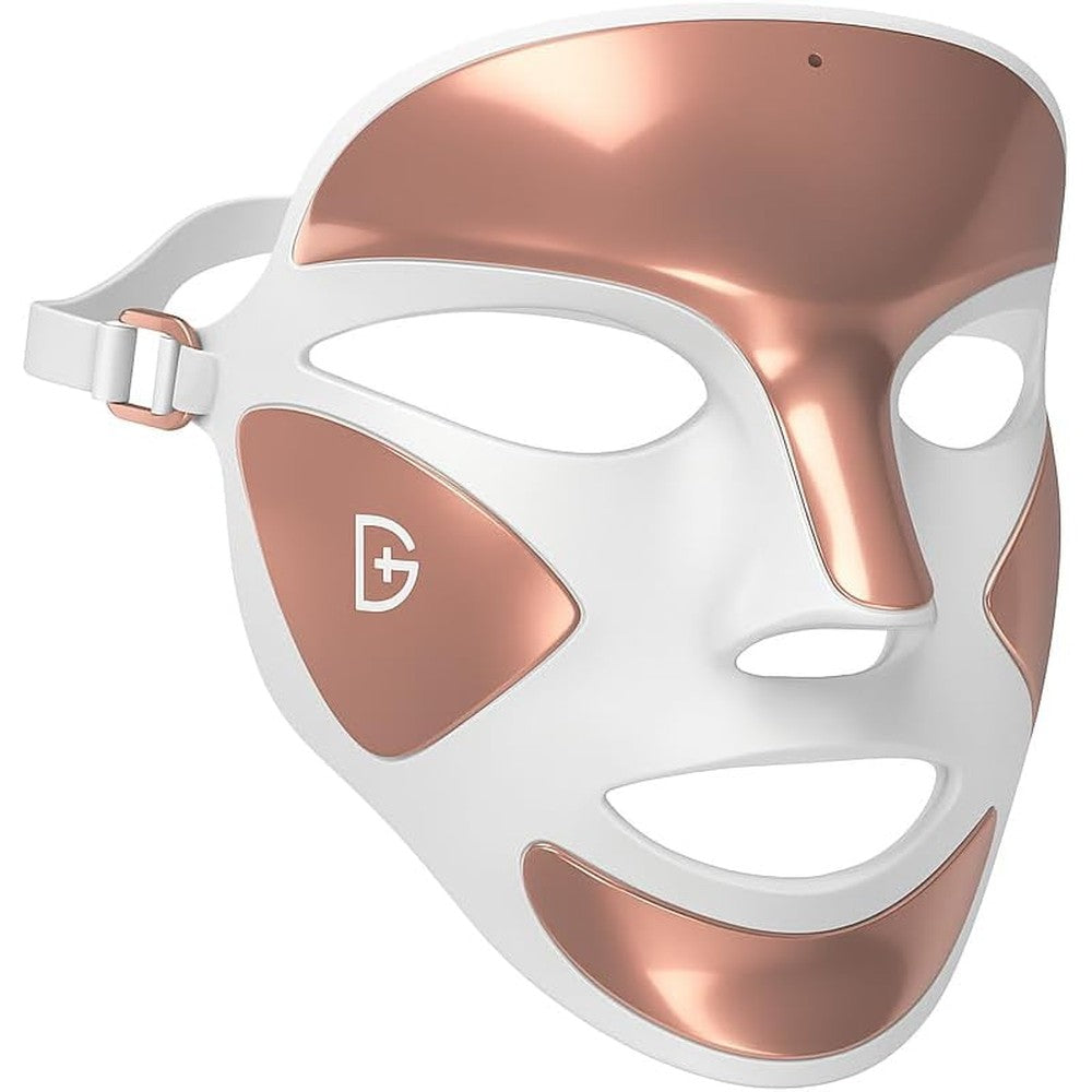 Dr Dennis Gross DRx SpectraLite FaceWare Pro LED Face Mask front view showing pewter and rose gold finish anti-aging device