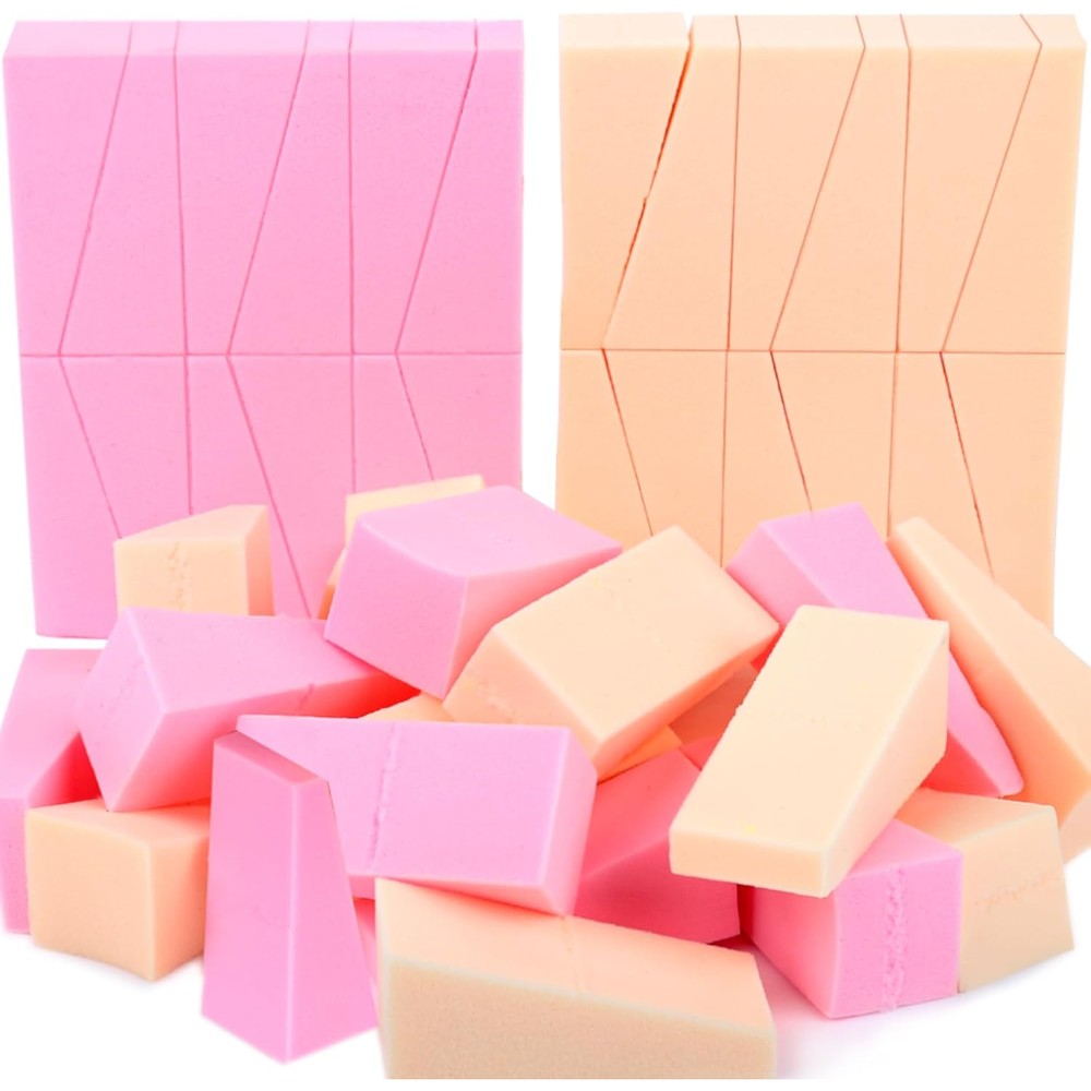 Teenitor makeup sponges forty-eight piece pack front view showcasing pink and peach triangular wedges.