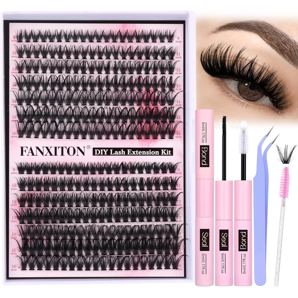 Fanxiton DIY Individual Eyelash Extension Kit with lash clusters and tools