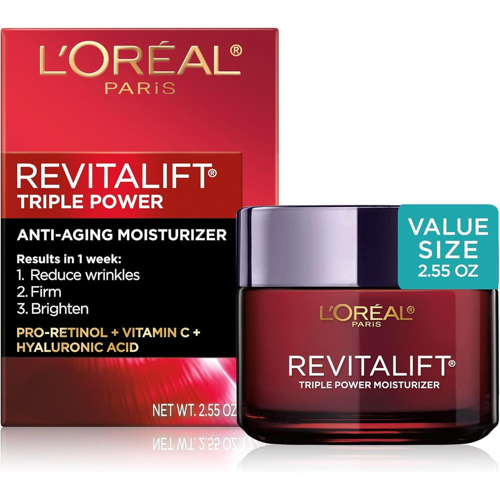 L'Oreal Paris Revitalift Triple Power Anti-Aging Face Moisturizer front view packaging